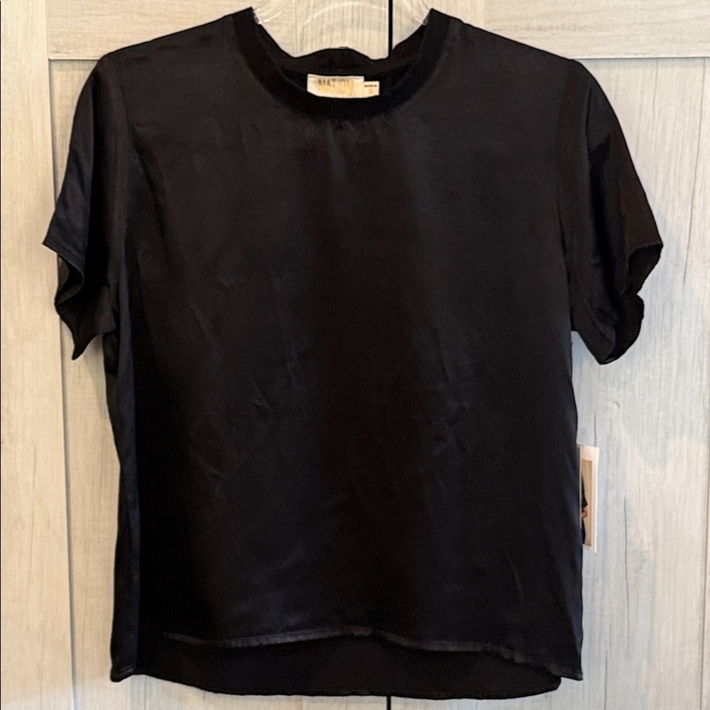 Nation LTD Marie Short Sleeve Black Satin Tee